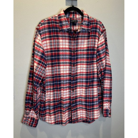 Lands' End Red Blue Plaid Button Up Shirt Men's Size Large L - Picture 1 of 6